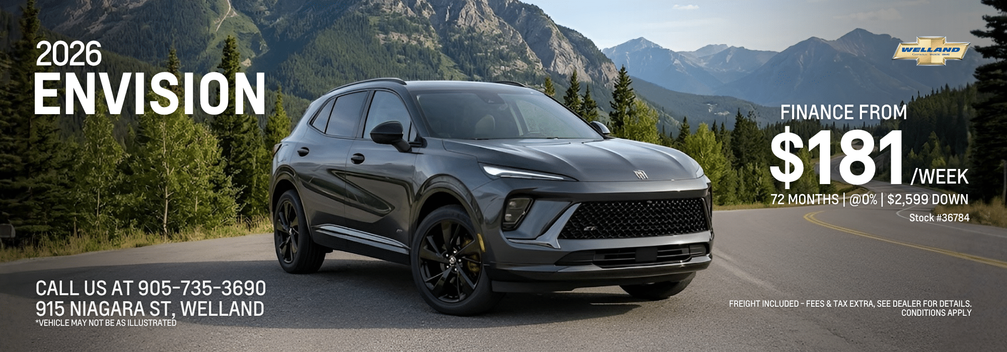 2026 Envision SUV by mountains; finance from $181/week. Call 905-735-3690, Welland dealership.