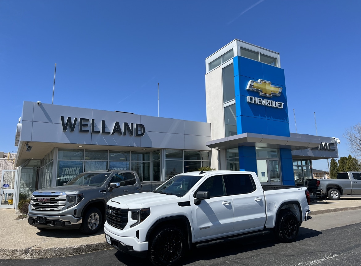 Welland Chevrolet Buick GMC dealership illuminated at night