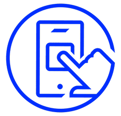 Hand touching a smartphone screen with a circular outline, representing mobile interaction or touch technology.